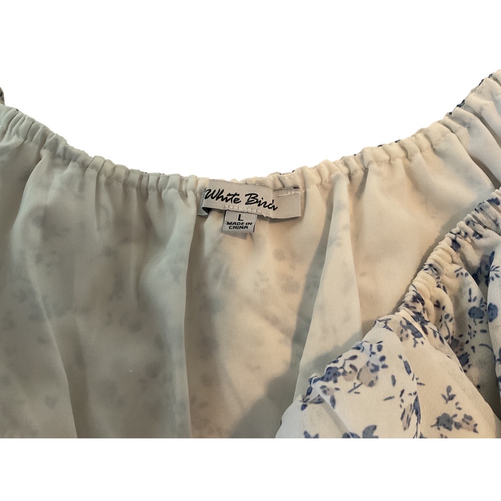 White Birch Floral Maxi Dress Blue White V-Neck Tiered Cottagecore Boho Large - Picture 4 of 4